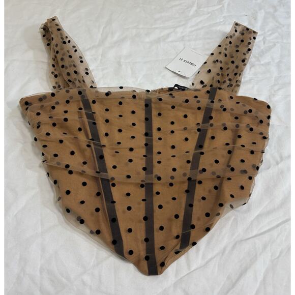 Women’s Size M Corset Polka Dot Crop Top Chocolate Brown Festival Peasant Castle - Picture 2 of 7